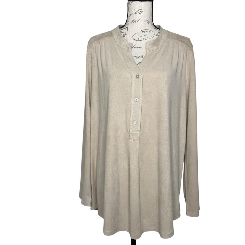 Soft Surroundings Cream Faux Suede Long Sleeve Pullover Tunic Blouse XL